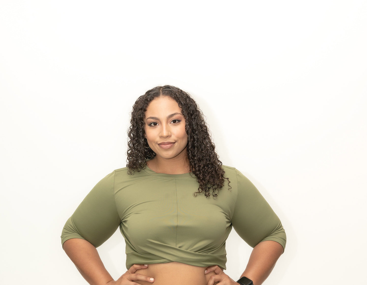 KHAKI GREEN 3/4 SLEEVE CROP