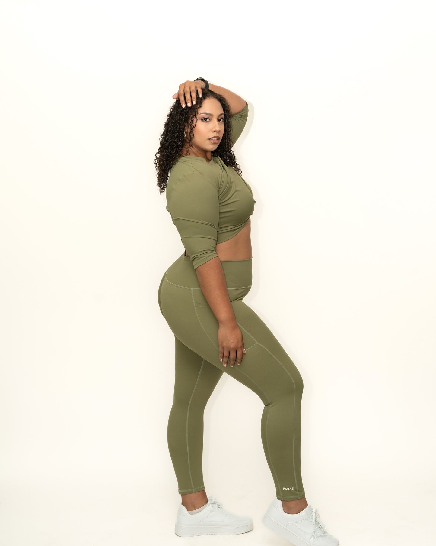 KHAKI GREEN 3/4 SLEEVE CROP