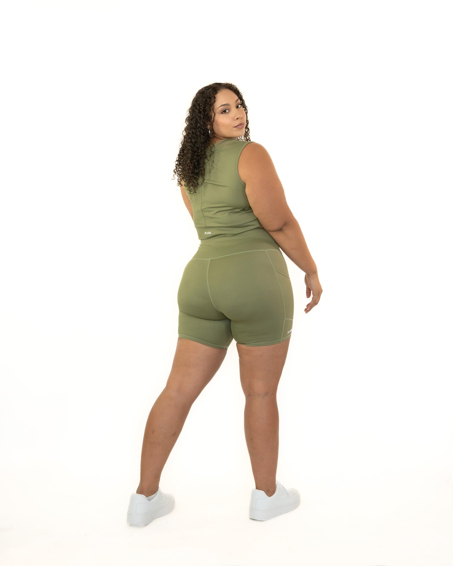 KHAKI GREEN HIGH-RISE BIKER SHORT