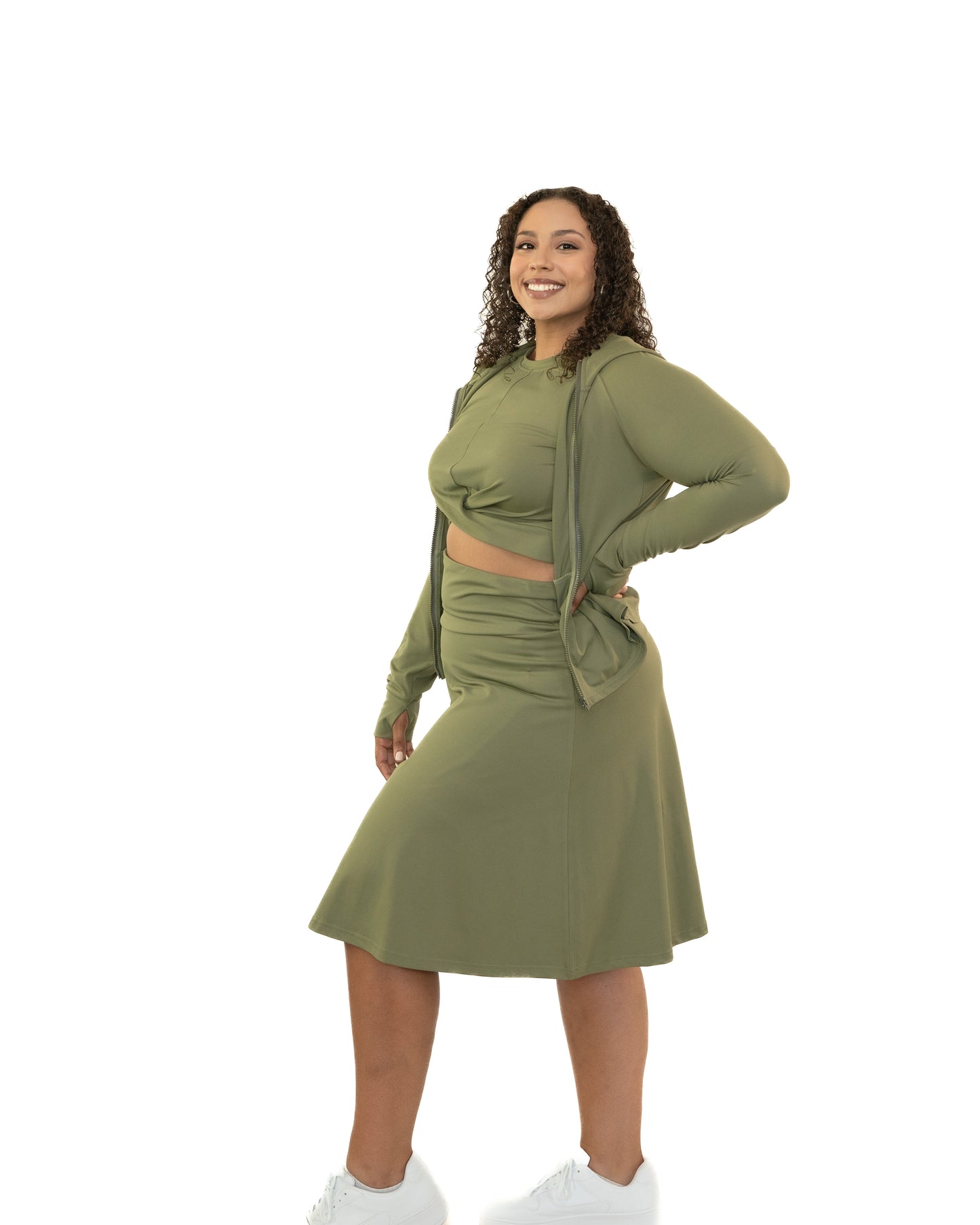 KHAKI GREEN KNEE-LENGTH SKIRT